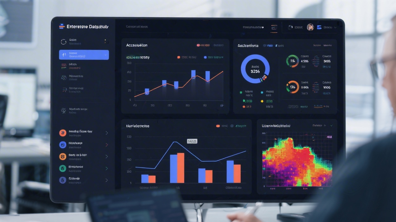 Detailed enterprise analytics dashboard interface presenting accessibility scorecards, conversion funnels, and user behavior heatmaps prepared for Czech manufacturing client case study presentation.