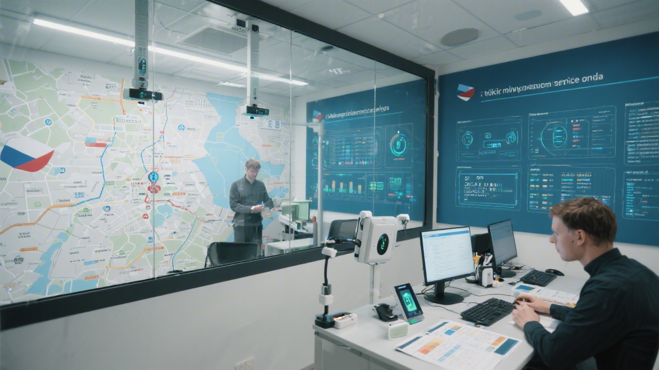 User research laboratory with observation glass, biometric sensors, journey mapping walls, and data analysts preparing reports for next iteration of Czech municipal services portal.